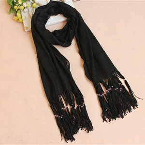 Cheapest Fringed Scarves Wraps Women Winter Warm Wool Solid 185*55CM - Black