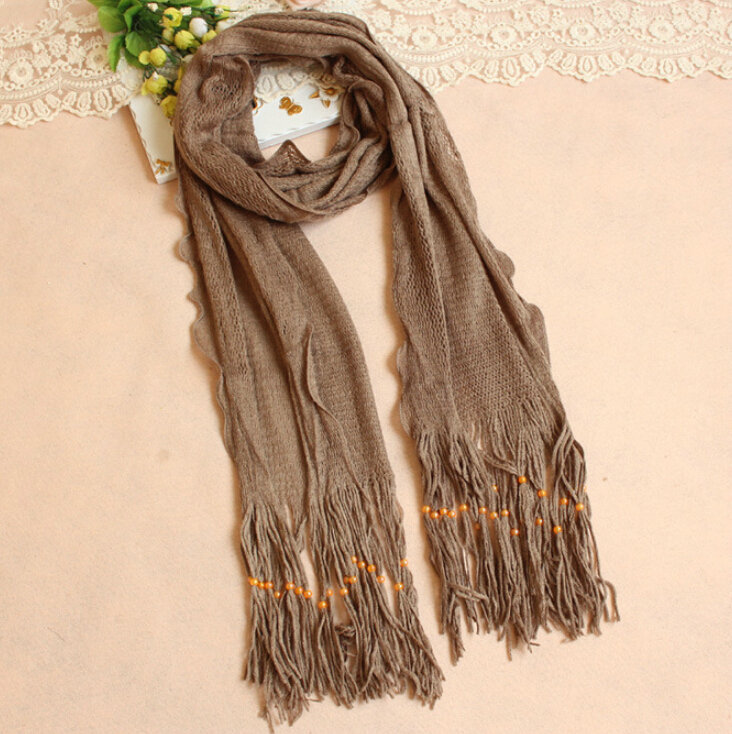 Cheapest Fringed Scarves Wraps Women Winter Warm Wool Solid 185*55CM - Brown