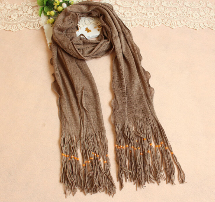 Cheapest Fringed Scarves Wraps Women Winter Warm Wool Solid 185*55CM - Brown