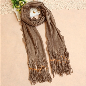 Cheapest Fringed Scarves Wraps Women Winter Warm Wool Solid 185*55CM - Brown