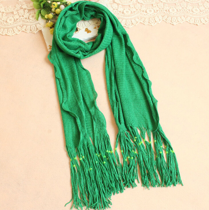 Cheapest Fringed Scarves Wraps Women Winter Warm Wool Solid 185*55CM - Green
