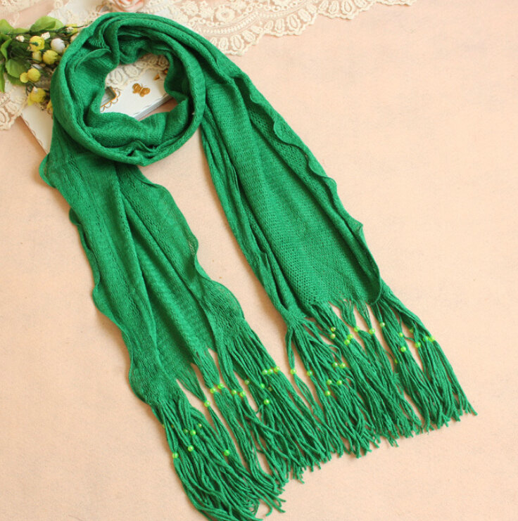 Cheapest Fringed Scarves Wraps Women Winter Warm Wool Solid 185*55CM - Green