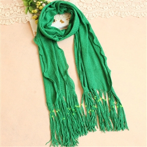 Cheapest Fringed Scarves Wraps Women Winter Warm Wool Solid 185*55CM - Green