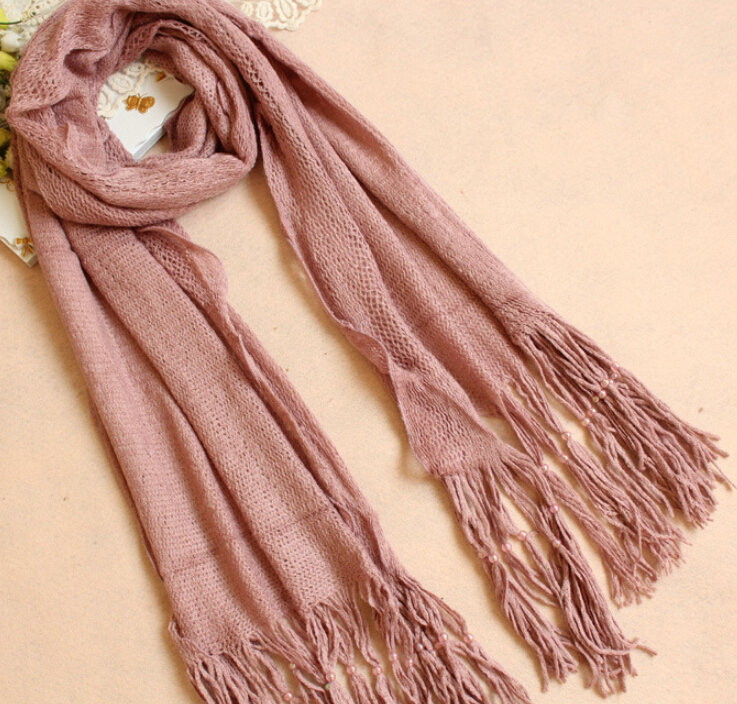 Cheapest Fringed Scarves Wraps Women Winter Warm Wool Solid 185*55CM - Pink