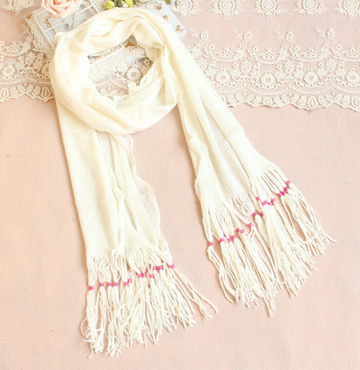 Cheapest Fringed Scarves Wraps Women Winter Warm Wool Solid 185*55CM - White