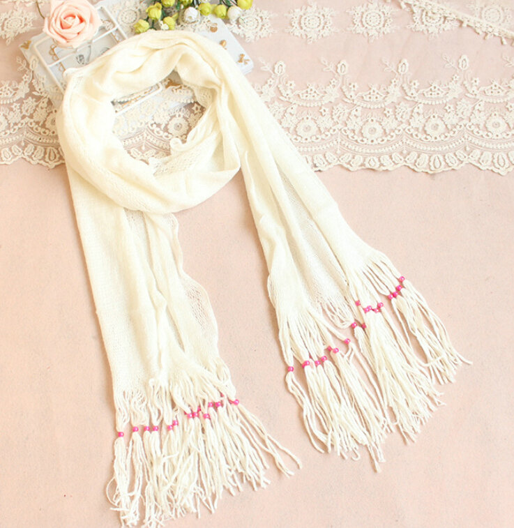 Cheapest Fringed Scarves Wraps Women Winter Warm Wool Solid 185*55CM - White