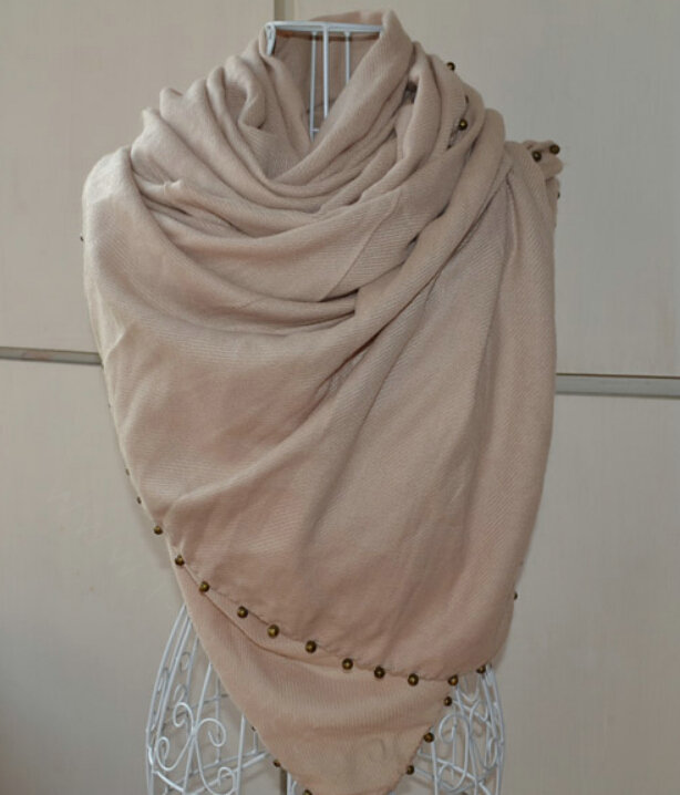 Classic Beaded Scarf Scarves For Women Winter Warm Cotton Panties 215*85CM - Beige