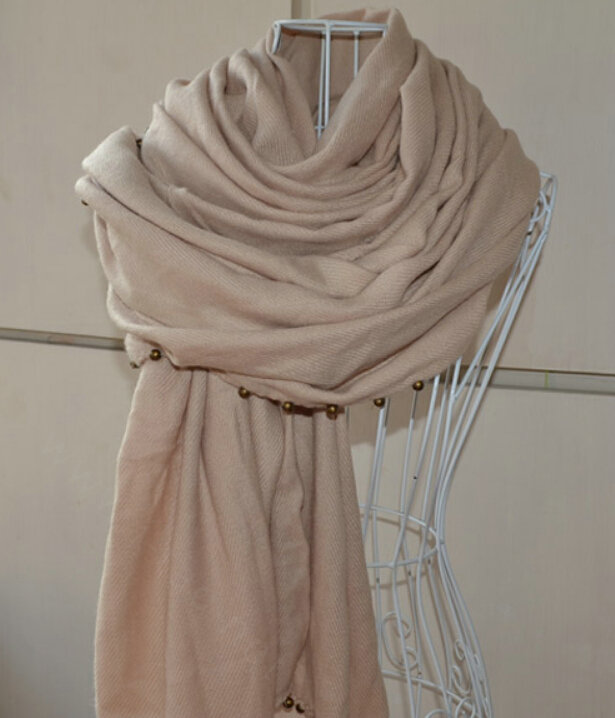 Classic Beaded Scarf Scarves For Women Winter Warm Cotton Panties 215*85CM - Beige