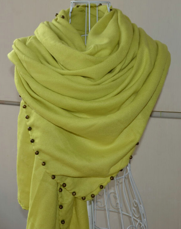 Classic Beaded Scarf Scarves For Women Winter Warm Cotton Panties 215*85CM - Green