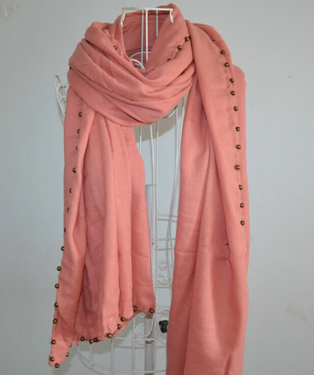 Classic Beaded Scarf Scarves For Women Winter Warm Cotton Panties 215*85CM - Pink
