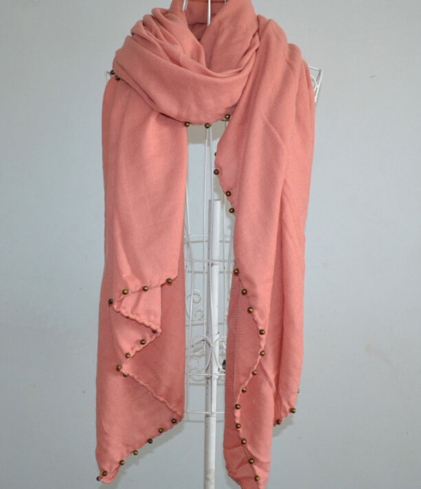 Classic Beaded Scarf Scarves For Women Winter Warm Cotton Panties 215*85CM - Pink