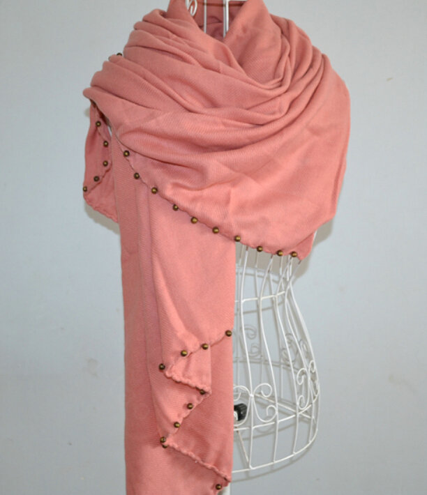 Classic Beaded Scarf Scarves For Women Winter Warm Cotton Panties 215*85CM - Pink