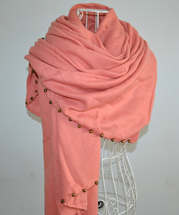 Classic Beaded Scarf Scarves For Women Winter Warm Cotton Panties 215*85CM - Pink