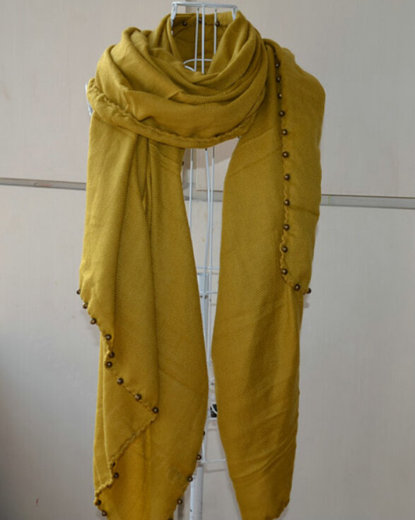 Classic Beaded Scarf Scarves For Women Winter Warm Cotton Panties 215*85CM - Yellow