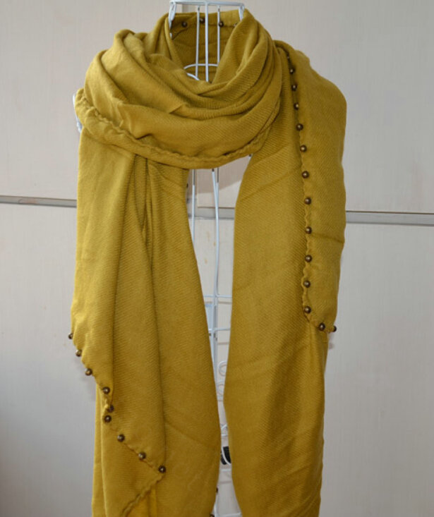 Classic Beaded Scarf Scarves For Women Winter Warm Cotton Panties 215*85CM - Yellow