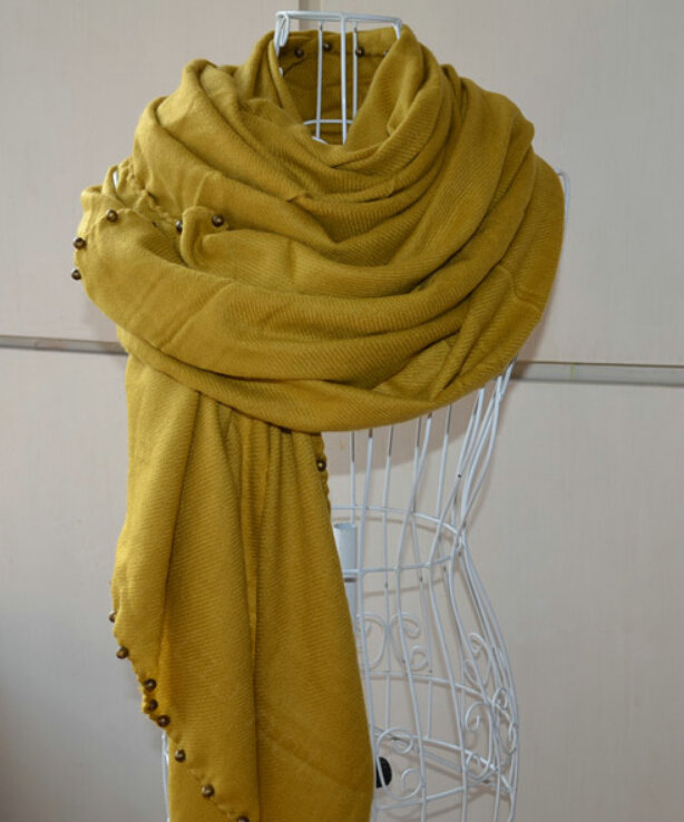 Classic Beaded Scarf Scarves For Women Winter Warm Cotton Panties 215*85CM - Yellow