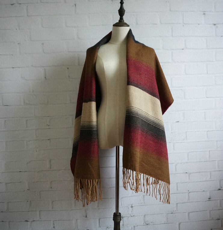 Classic Fringe Fringed Scarves Wrap Women Winter Warm Cashmere Panties 180*70CM - Brown