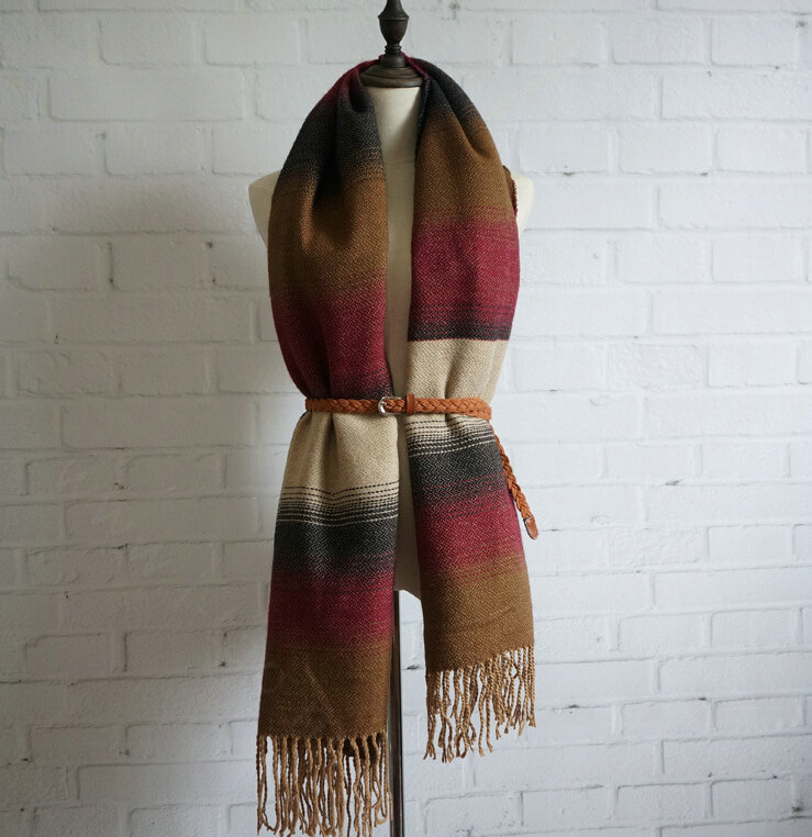 Classic Fringe Fringed Scarves Wrap Women Winter Warm Cashmere Panties 180*70CM - Brown