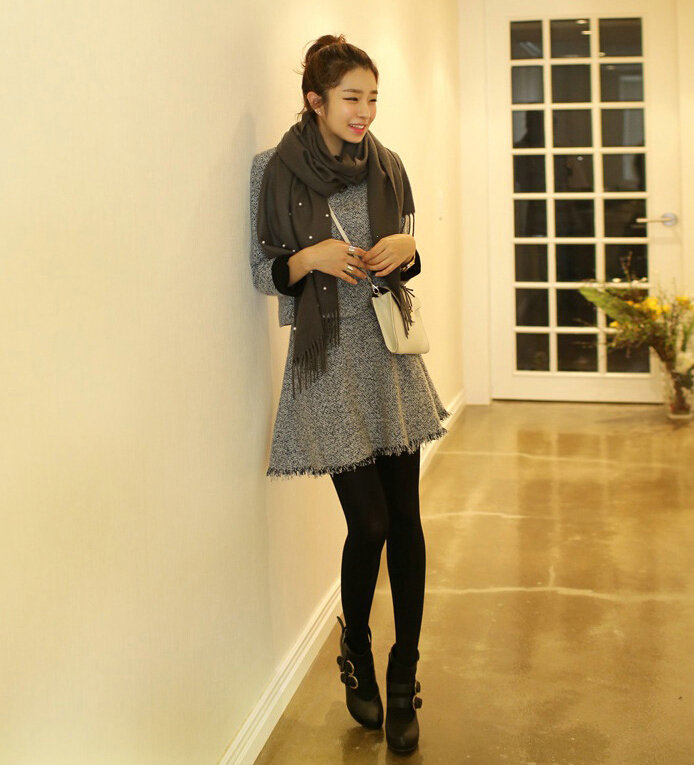 Classic Fringed Beaded Scarf Scarves For Women Winter Warm Cotton Panties 183*66CM - Grey