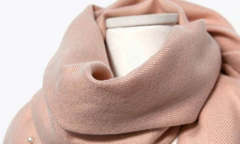 Classic Fringed Beaded Scarf Scarves For Women Winter Warm Cotton Panties 183*66CM - Pink
