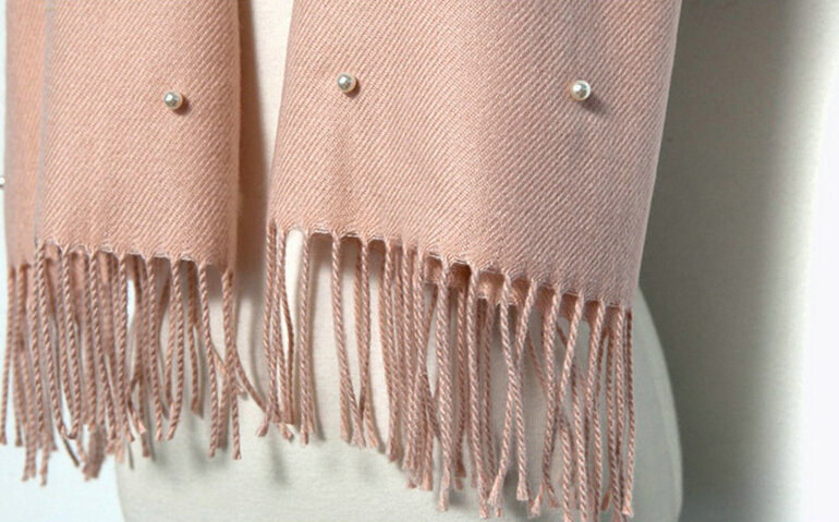 Classic Fringed Beaded Scarf Scarves For Women Winter Warm Cotton Panties 183*66CM - Red