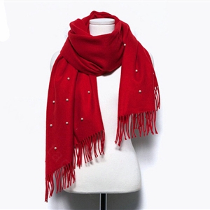 Classic Fringed Beaded Scarf Scarves For Women Winter Warm Cotton Panties 183*66CM - Red