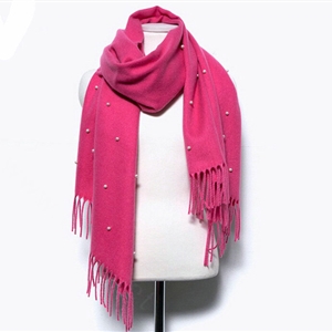 Classic Fringed Beaded Scarf Scarves For Women Winter Warm Cotton Panties 183*66CM - Rose
