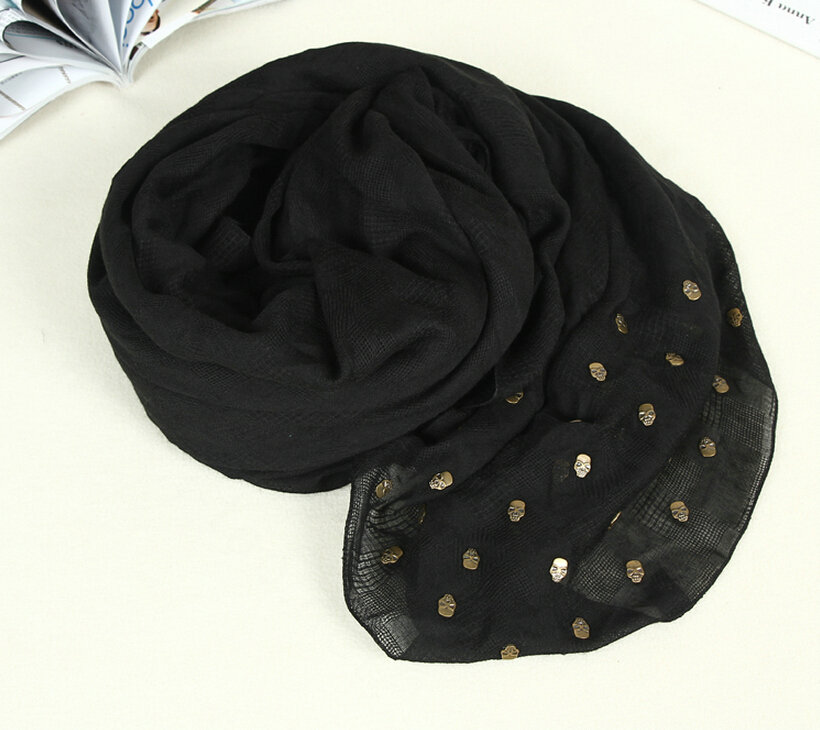 Classic Skull Scarf Scarves For Women Winter Warm Cotton Panties 160*160CM - Black