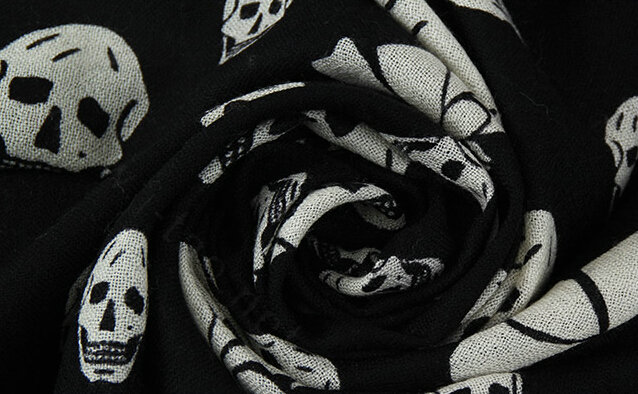 Classic Skull Scarf Shawls Women Winter Warm Wool Panties 100*100CM - Black