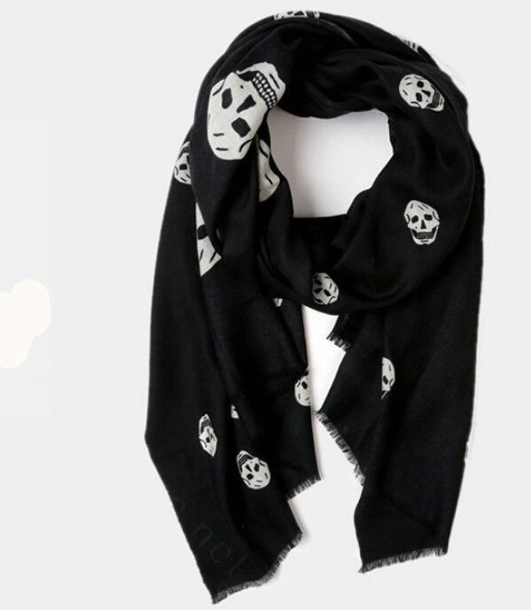 Classic Skull Scarf Shawls Women Winter Warm Wool Panties 180*70CM - Black