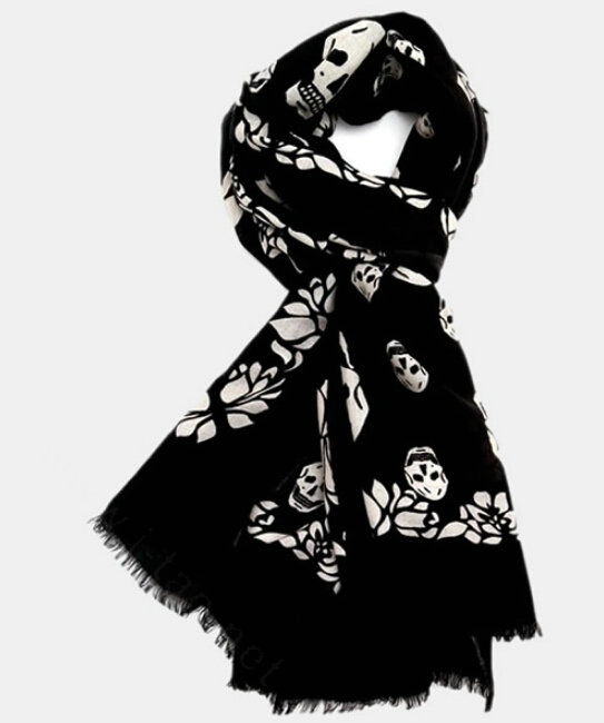 Classic Skull Scarf Shawls Women Winter Warm Wool Panties 180*70CM - Black