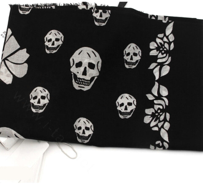 Classic Skull Scarf Shawls Women Winter Warm Wool Panties 180*70CM - Black