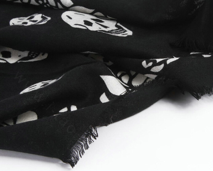 Classic Skull Scarf Shawls Women Winter Warm Wool Panties 180*70CM - Black