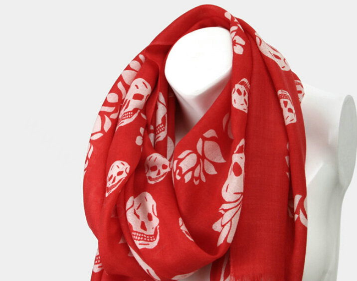 Classic Skull Scarf Shawls Women Winter Warm Wool Panties 180*70CM - Red