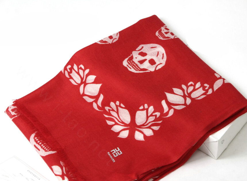 Classic Skull Scarf Shawls Women Winter Warm Wool Panties 180*70CM - Red