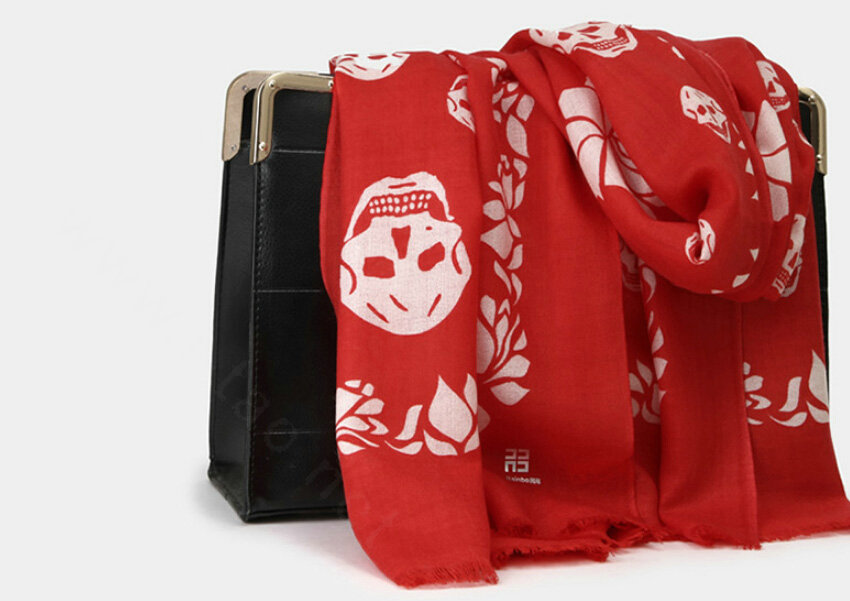 Classic Skull Scarf Shawls Women Winter Warm Wool Panties 180*70CM - Red