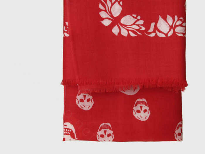 Classic Skull Scarf Shawls Women Winter Warm Wool Panties 180*70CM - Red