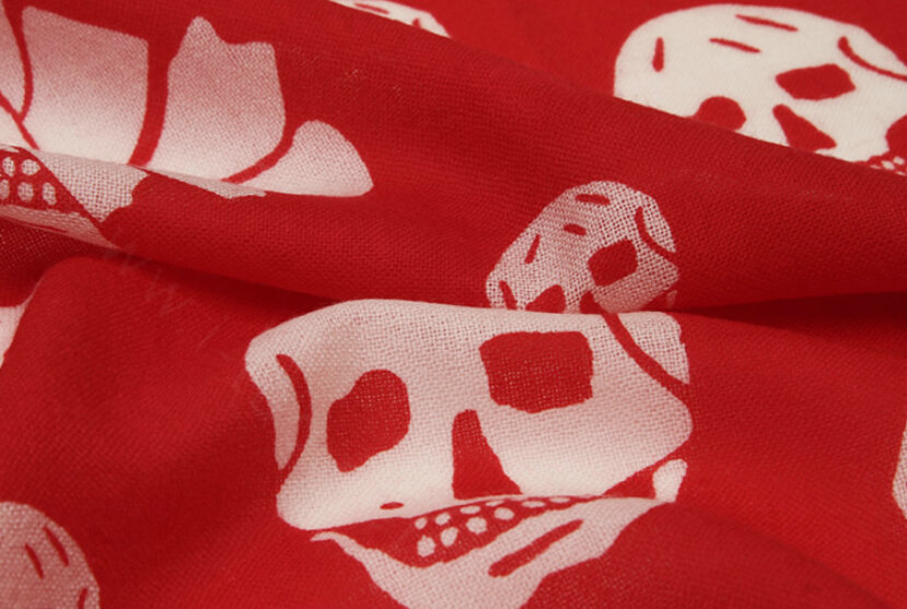 Classic Skull Scarf Shawls Women Winter Warm Wool Panties 180*70CM - Red
