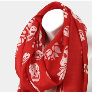 Classic Skull Scarf Shawls Women Winter Warm Wool Panties 180*70CM - Red