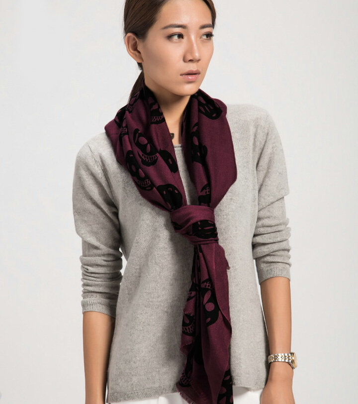 Classic Skull Scarf Shawls Women Winter Warm Wool Panties 200*70CM - Dark Red