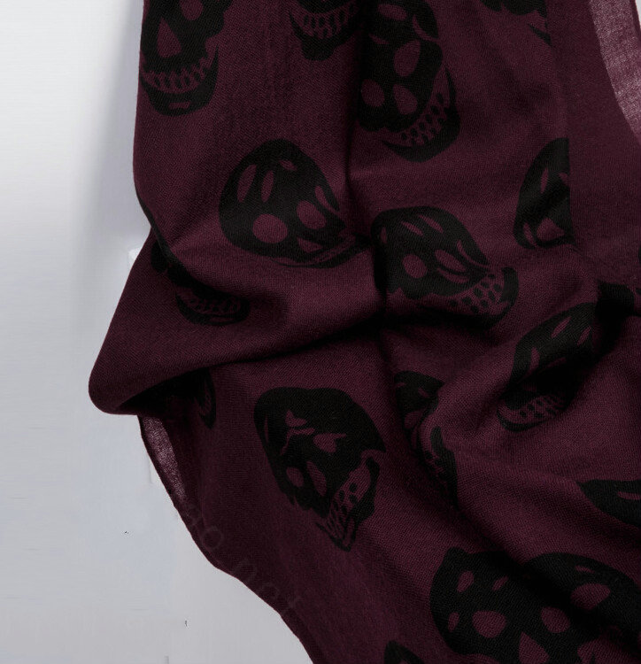 Classic Skull Scarf Shawls Women Winter Warm Wool Panties 200*70CM - Dark Red