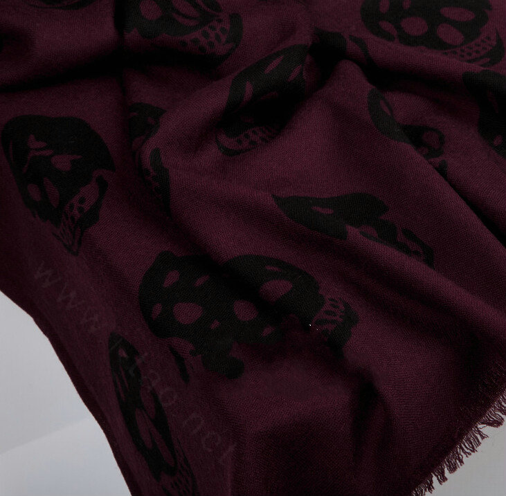 Classic Skull Scarf Shawls Women Winter Warm Wool Panties 200*70CM - Dark Red