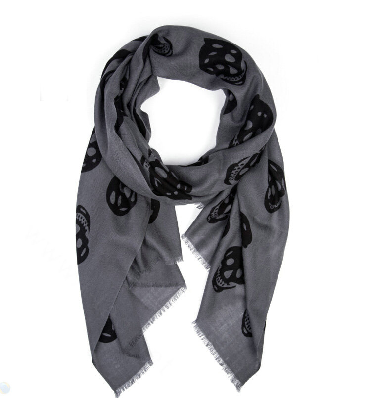 Classic Skull Scarf Shawls Women Winter Warm Wool Panties 200*70CM - Grey