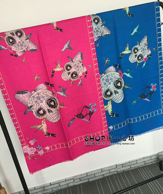 Classic Skull Scarves Wrap Women Winter Warm Cashmere Panties 180*65CM - Blue