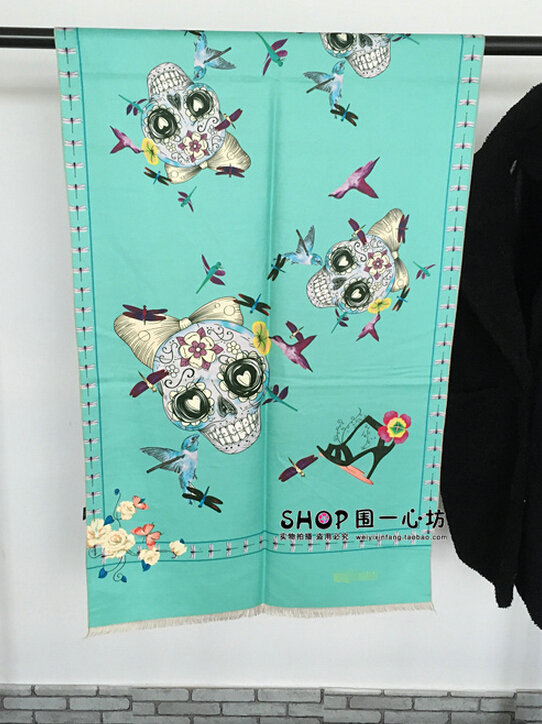 Classic Skull Scarves Wrap Women Winter Warm Cashmere Panties 180*65CM - Green