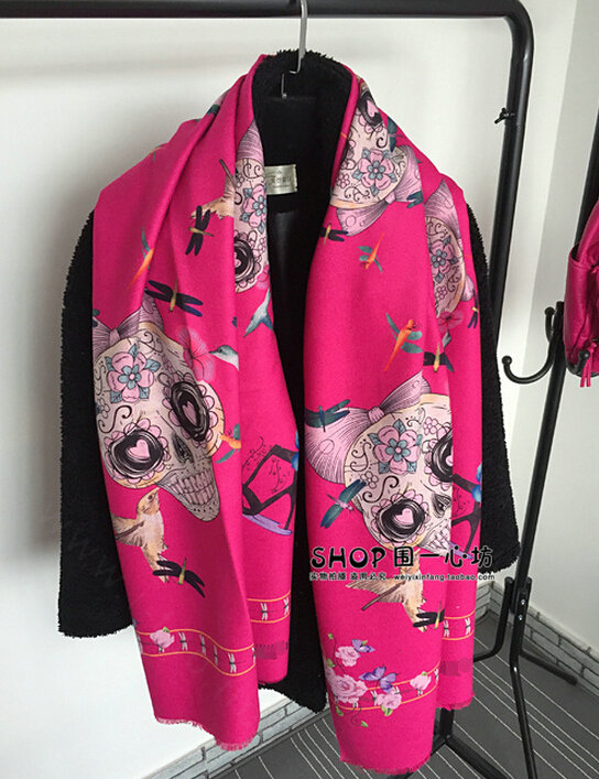 Classic Skull Scarves Wrap Women Winter Warm Cashmere Panties 180*65CM - Rose