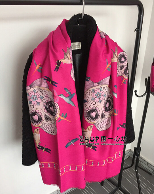 Classic Skull Scarves Wrap Women Winter Warm Cashmere Panties 180*65CM - Rose