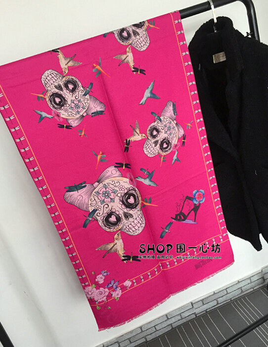 Classic Skull Scarves Wrap Women Winter Warm Cashmere Panties 180*65CM - Rose