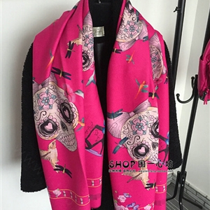 Classic Skull Scarves Wrap Women Winter Warm Cashmere Panties 180*65CM - Rose