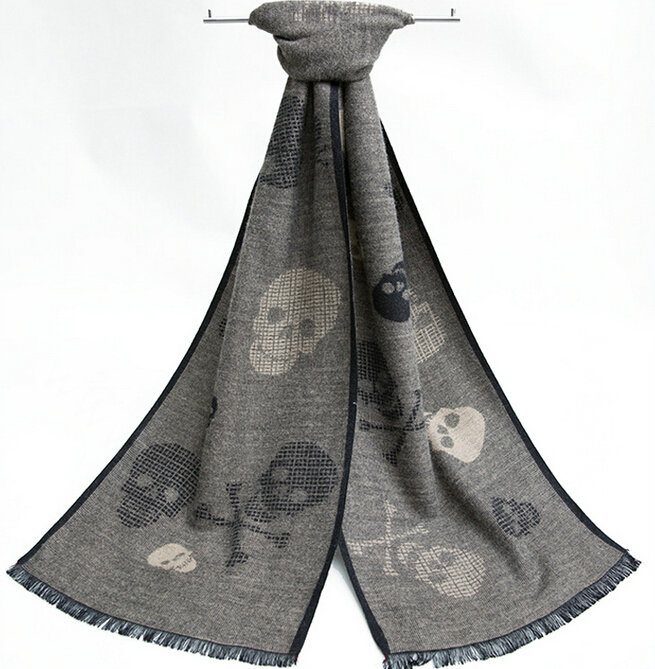Classic Skull Women Scarf Fiber Cloth Warm Scarves Wraps 180*30CM - Grey